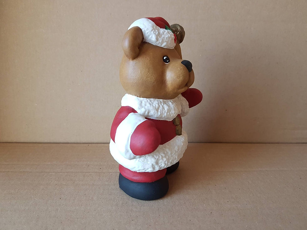 Thumbnail: Hand painted Santa bear ceramic figure right side view
