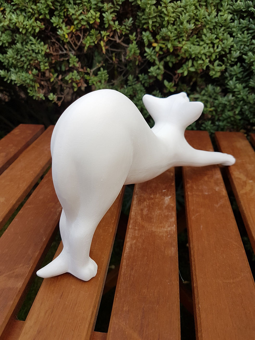 Thumbnail: Cat Stretching ceramic bisque figure back view