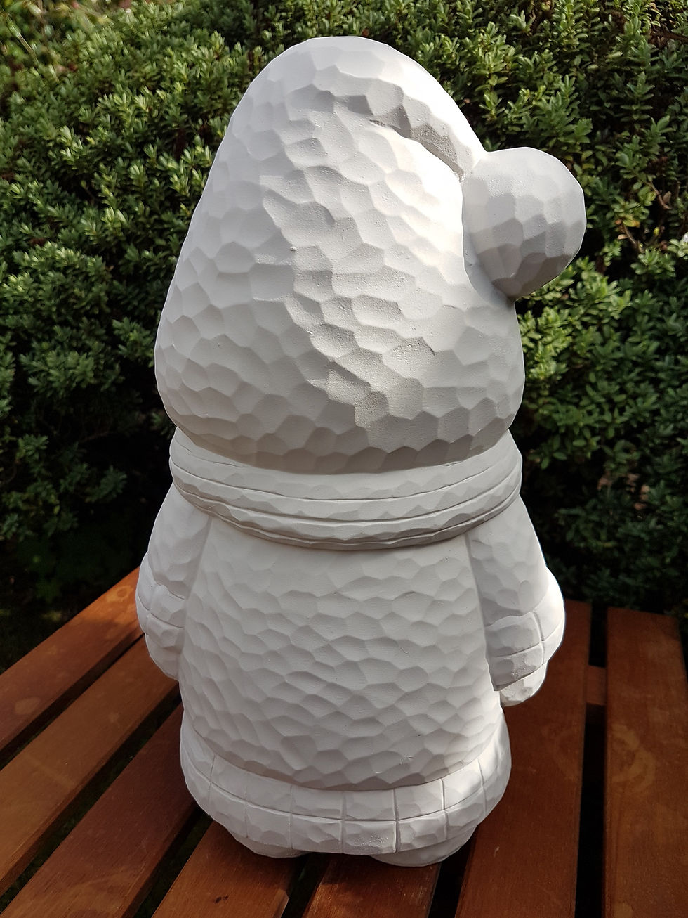 Thumbnail: Mrs Claus large ceramic bisque Christmas figure with snowman coat back view