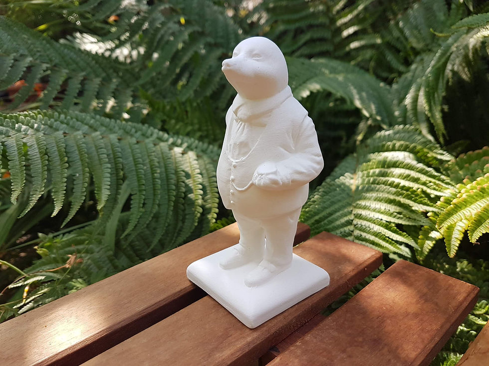Thumbnail: Ceramic bisque Wind in the Willows Mole sculpture trail figure front left view