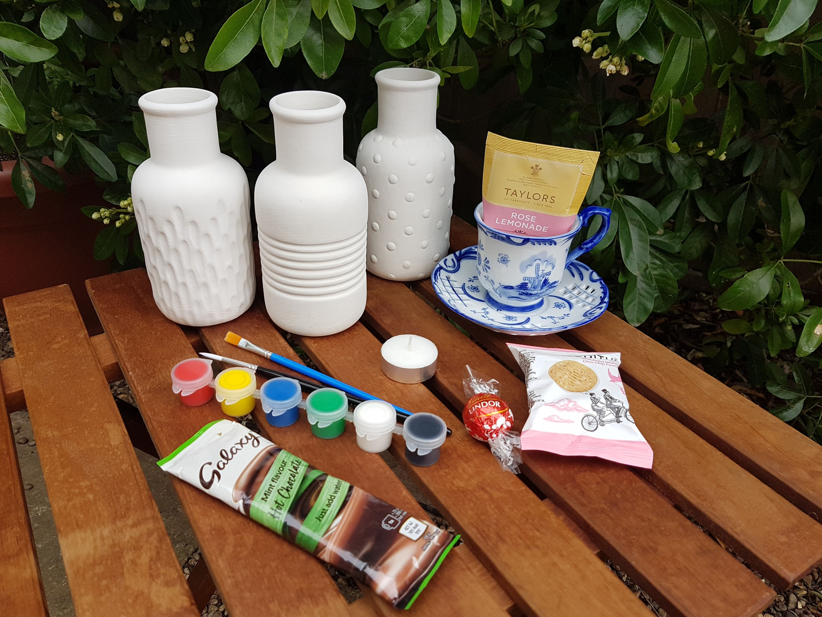 Ceramic bisque textured vase trio with acrylic paints and relaxation kit