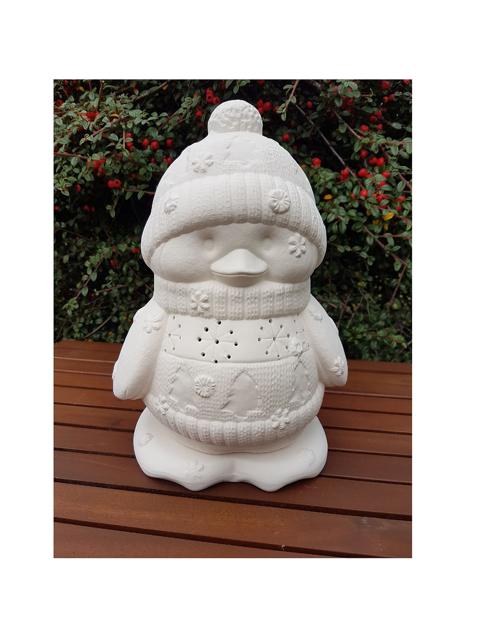 Thumbnail: Penguin in Christmas jumper light up tea light holder ceramic bisque figure
