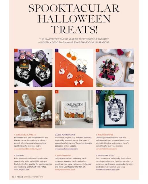 Mollie Makes Magazine article featuring ArtyPax autumn range of paint your own ceramic figures