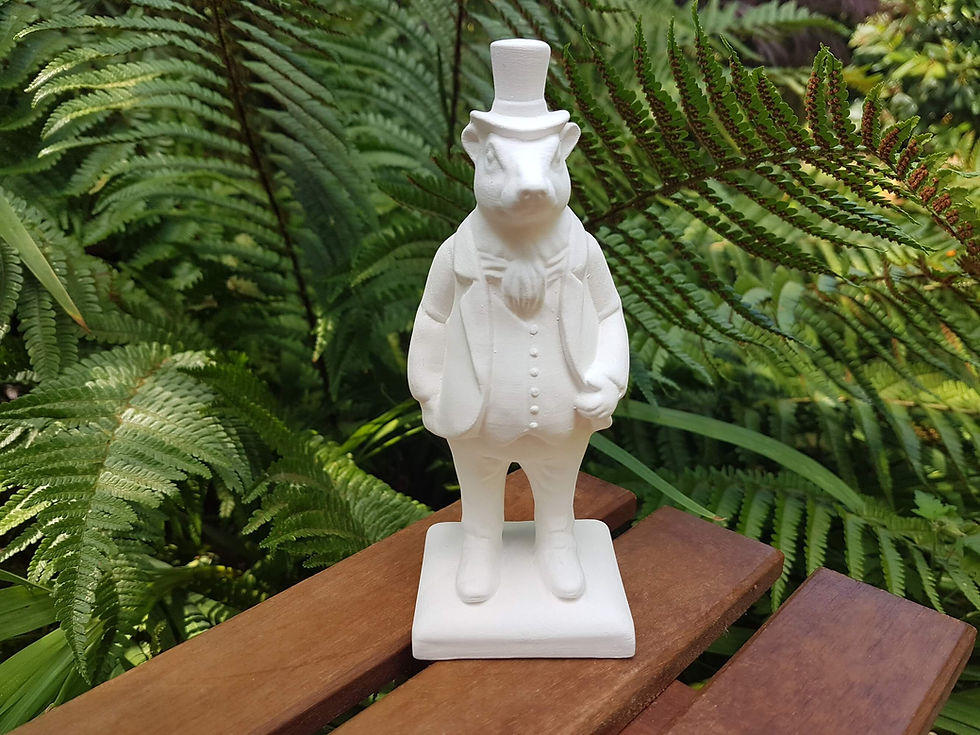 Ceramic bisque Wind in the Willows Badger sculpture trail figure front view