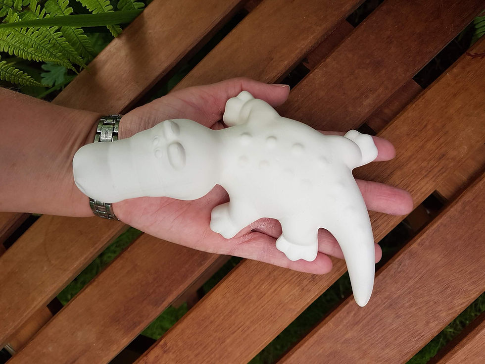 Thumbnail: Ceramic bisque crocodile alligator figure in hand for scale above