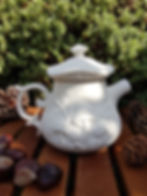 Mushroom Teapot and lid ceramic bisque in autumn setting