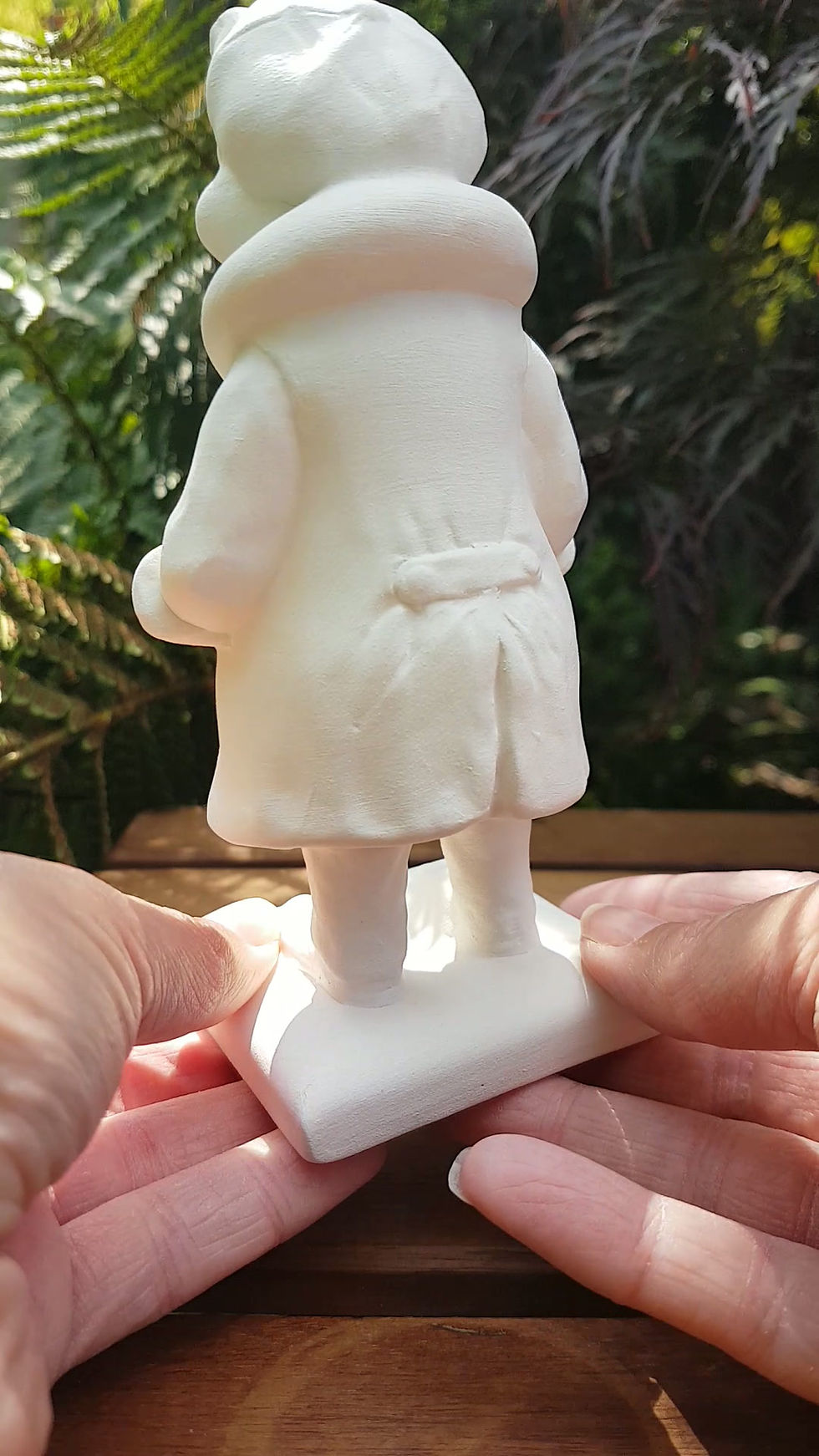 Thumbnail: Ceramic bisque Wind in the Willows Toad sculpture trail figure 360 degree view video in hand