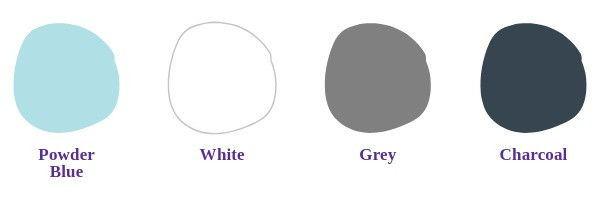 Colour palette inspired by a holly blue butterfly. Powder blue, white, grey and charcoal