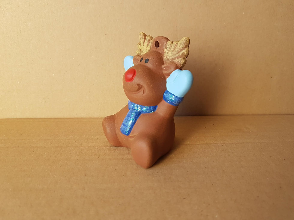 Thumbnail: 3D Ceramic reindeer bauble painted left side view