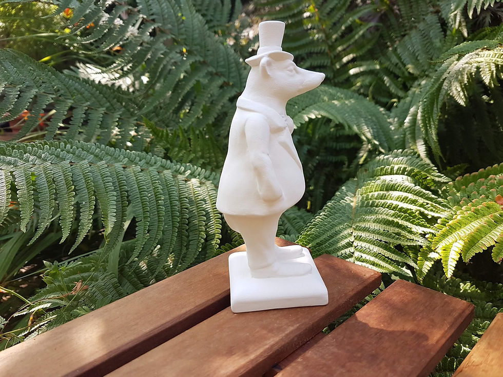 Thumbnail: Ceramic bisque Wind in the Willows Badger sculpture trail figure right side view