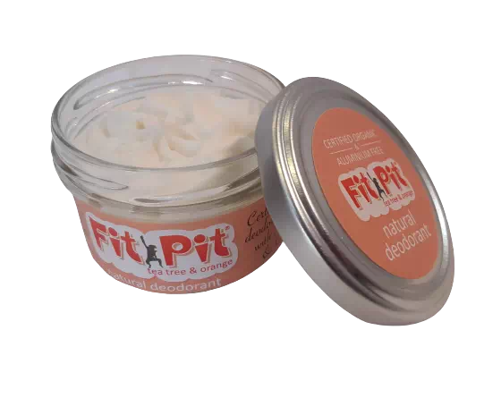 Thumbnail: open jar of 100ml tea tree and orange low bi-carb formula fitpit