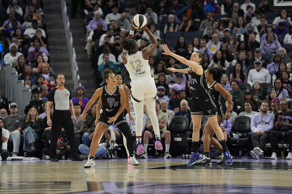 Las Vegas guard Chelsea Gray elevates for a midrange jumper against Golden State. Photo Credit: Las Vegas Aces