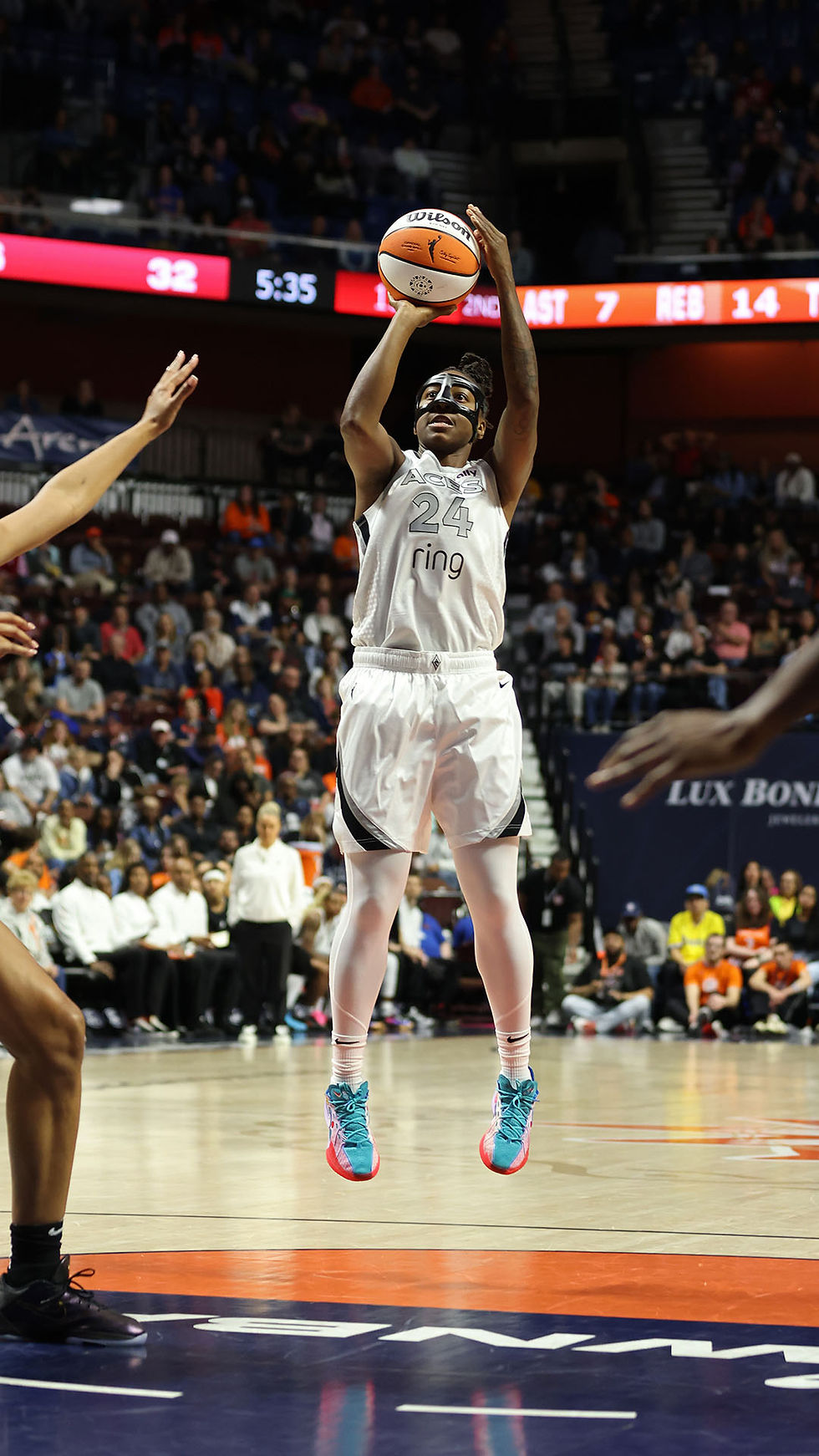 Aces guard Jewell Loyd attempts a shot during her 20-point outing against the Sun. Photo Credit: Las Vegas Aces