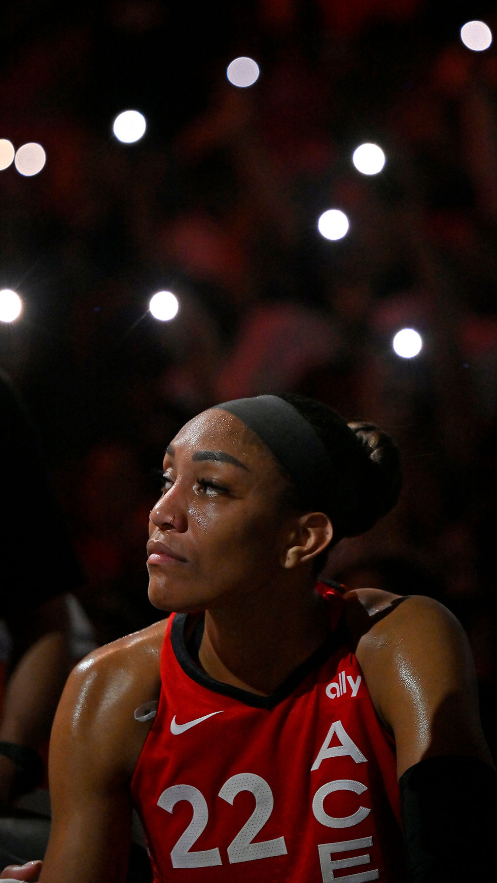 Las Vegas forward A'ja Wilson is pictured during a timeout. Photo Credit: Las Vegas Aces