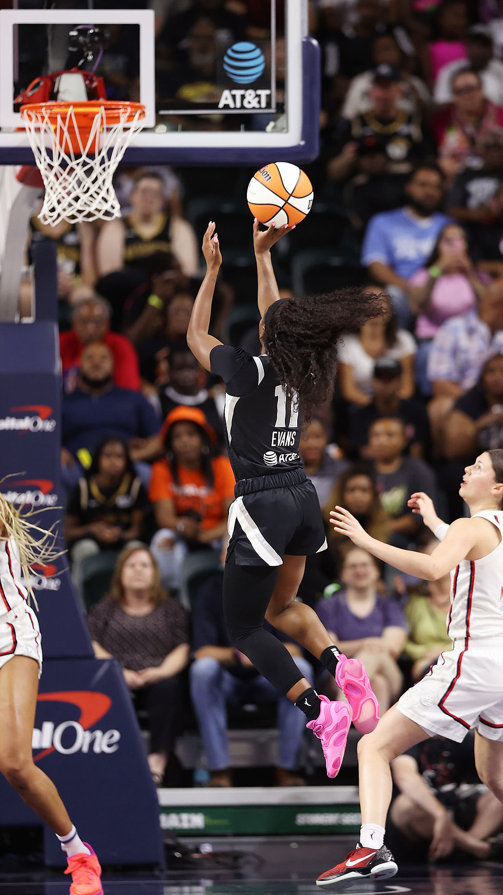 Aces guard Dana Evans floats in the air for two points in the team's loss to the Mystics. Photo Credit: Las Vegas Aces