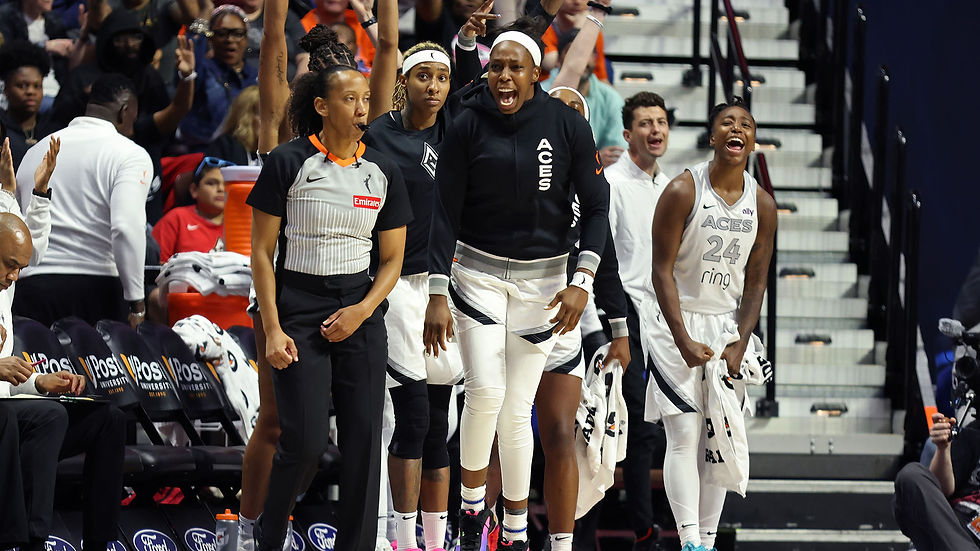 Las Vegas' bench erupts during the team's 25-point road win over Connecticut. Photo Credit: Las Vegas Aces