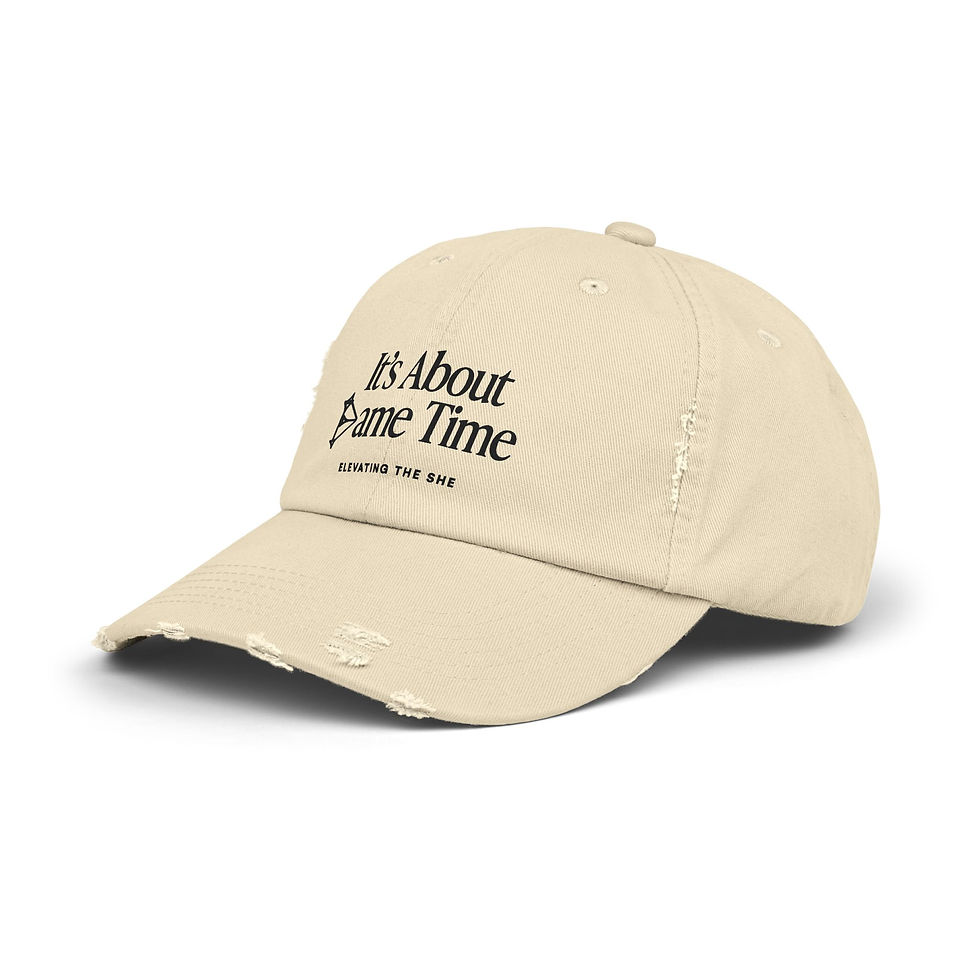 Thumbnail: It's About Dame Time Unisex Distressed Cap in Cream