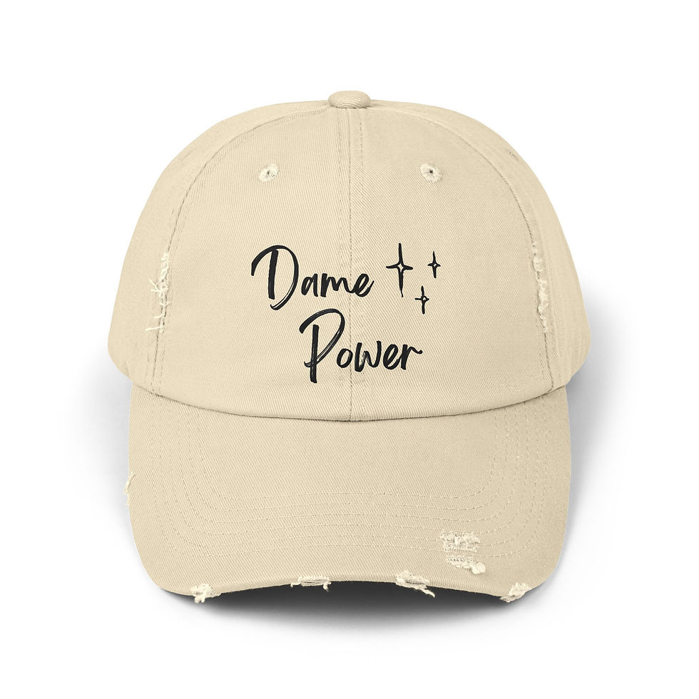 Dame Power! Unisex Distressed Cap in Cream