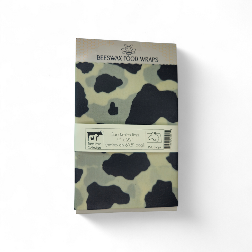 Thumbnail: Handmade beeswax wrap with farm animal prints in sandwich bag size