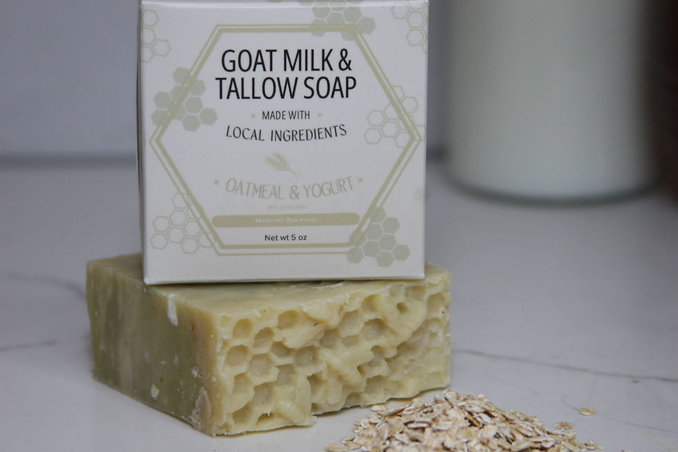 Thumbnail: Unscented oatmeal and yogurt goat milk soap with a pile of freshly ground oatmeal