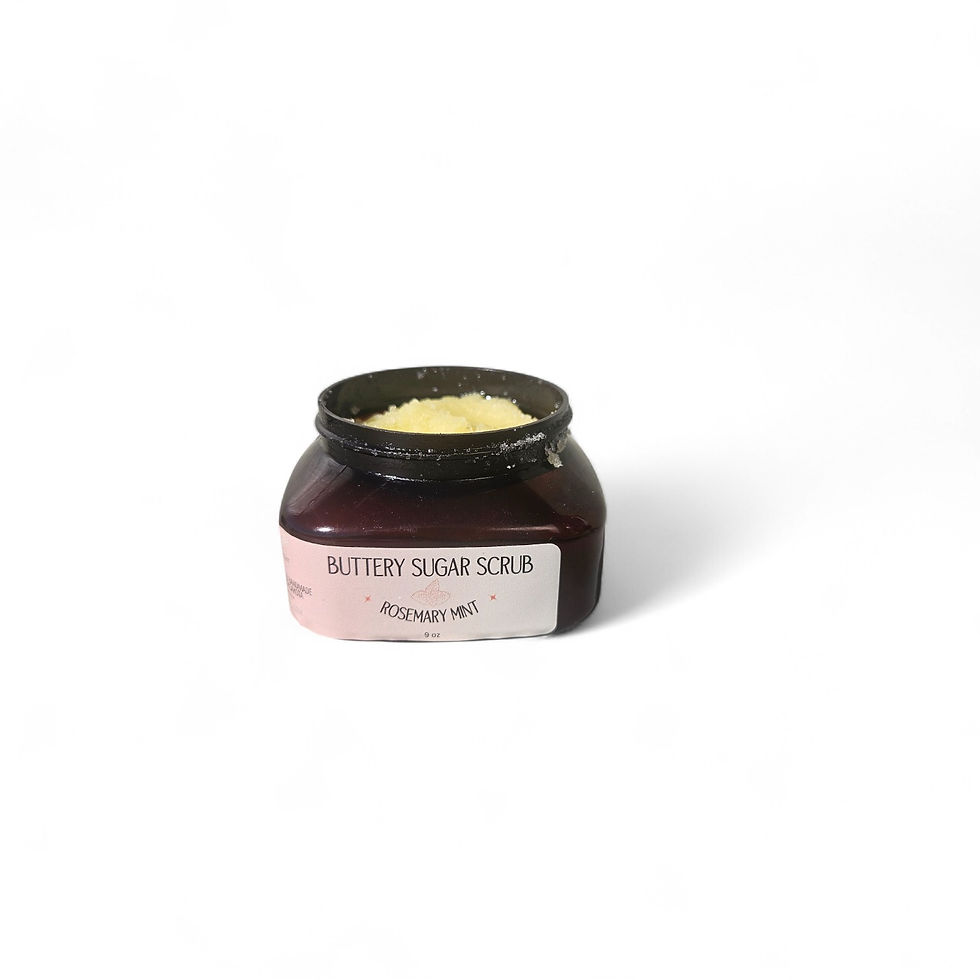 Thumbnail: Open jar with text BUTTERY SUGAR SCRUB for body, skin care product.