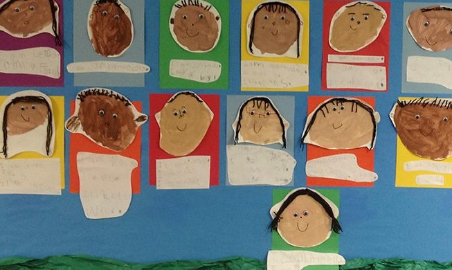 Kindergarten Self Portraits, created by Frank Elementary School kindergarten students, Guadalupe, AZ