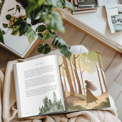 Scene from Wild Woods Short story – peaceful moment of slow living in a pine forest.