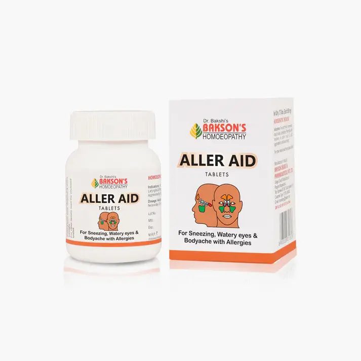 Bakson's Aller Aid tablets bottle and box for allergies