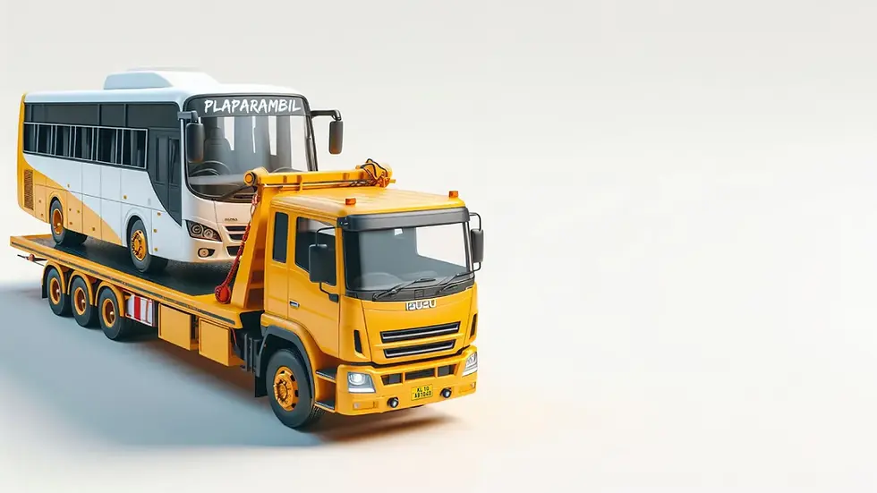 a heavy duty flatbed towtruck towing a transport bus