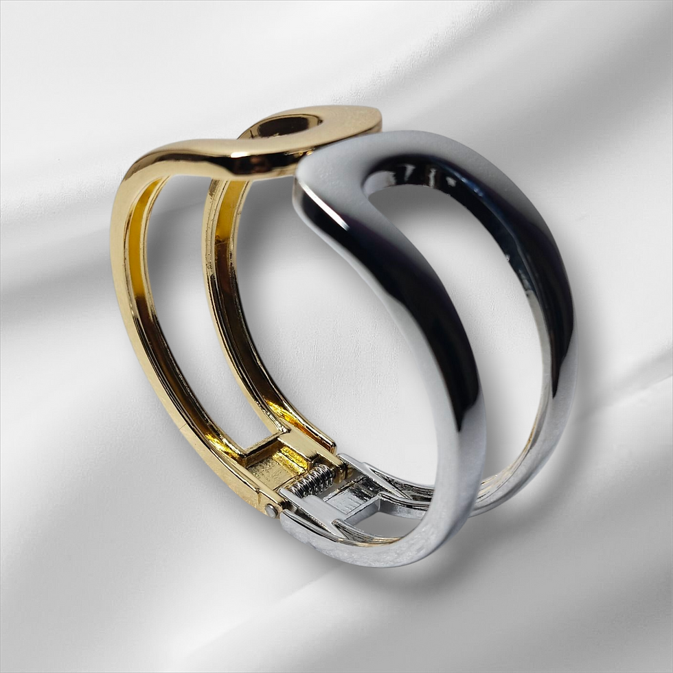 Gold and silver open bangle bracelet, Thin size openable Kada, on white cloth. Lavish Jewellery