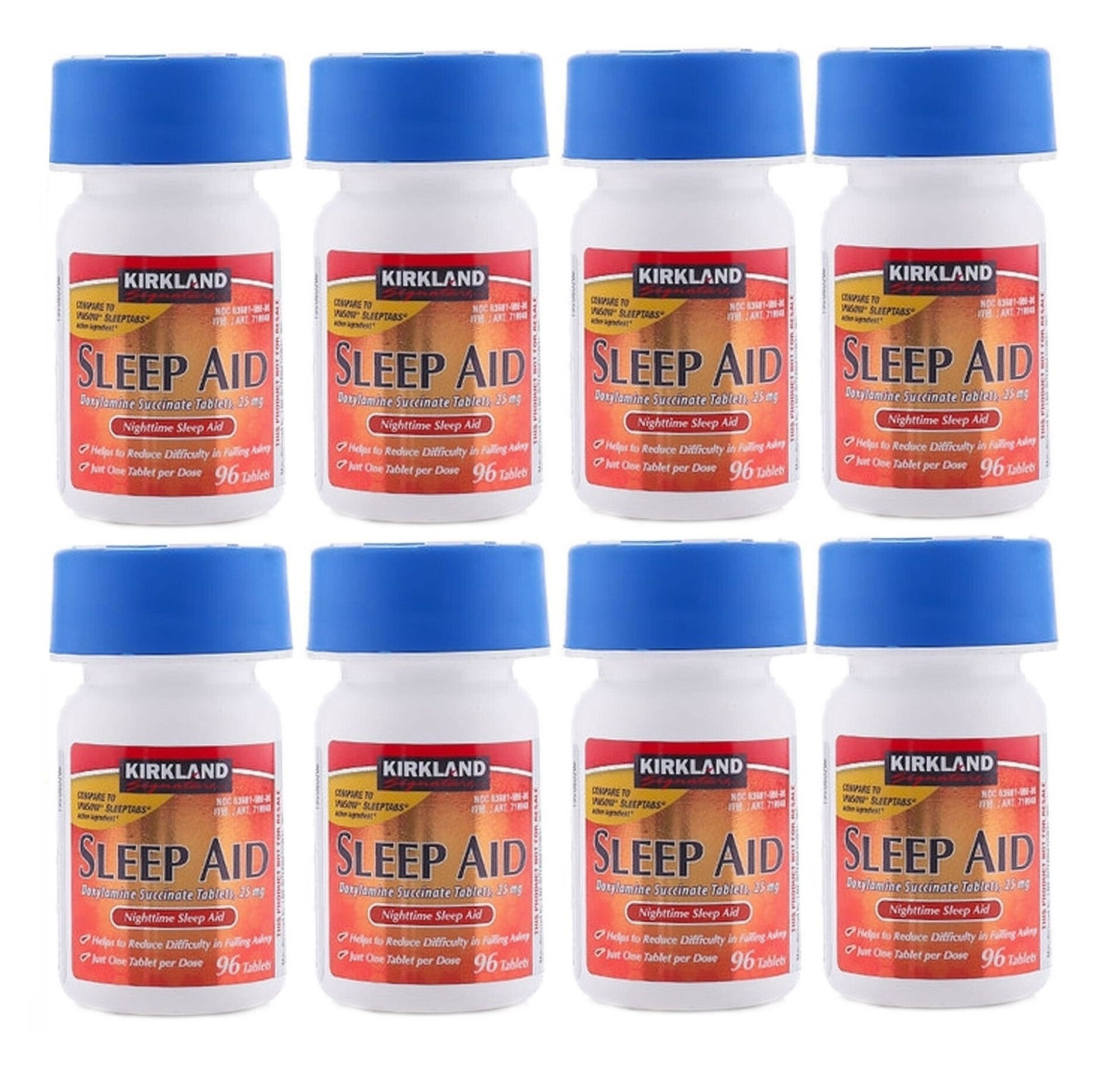 8 x Kirkland Sleep Aid Tablets Doxylamine Succinate Bottle 768 ct