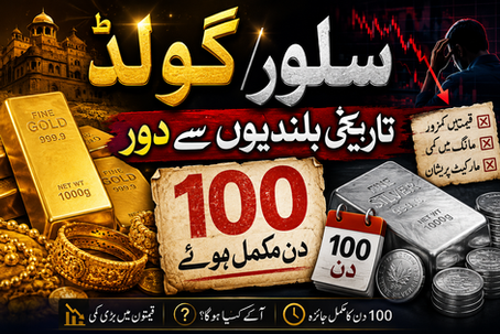 29 جنوری 2026 گولڈ نے 5600$ کا تاریخی ریکارڈ بنایا — اور پھر شروع ہوا 100 دنوں کا وہ طوفانی سفر جس میں امریکہ ایران جنگ نے تیل کو 126$ تک پہنچایا۔ چاندی 121$ سے گر کر 68$ پر آئی برعکس اور پاکستانی بازار گولڈ 585000 بلندی سے 455000 کی گہرائی تک کا راستہ طے کیا۔ مکمل تکنیکی اور فنڈامنٹل تجزیہ برعکس پاکستانی مارکیٹ کی تفصیلی رپورٹ۔