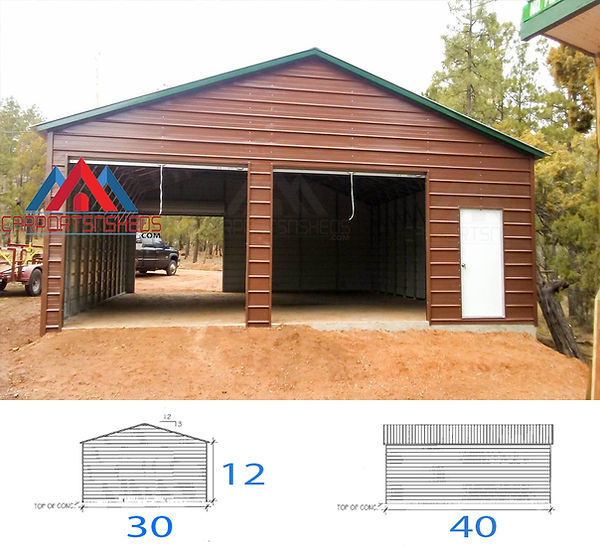 30x40x12 Metal Garage with 3 10x10 roll up doors