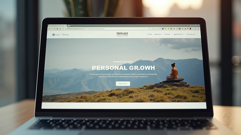 Close-up view of a laptop screen showing a personal growth blog homepage