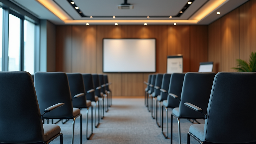 High angle view of empty chairs in a corporate meeting room