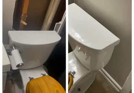 "Modern toilet installation and bathroom plumbing services provided by Wesley's Workers in Between."