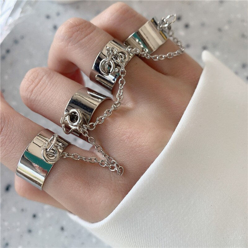 Miniature : Chain Four Fingers Open Women Rotate Rings for Women Party Gift Fashion Jewelry