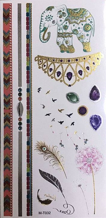 Miniature : Flash Boho Metallic Gold Feathers Shimmering Waterproof Temporary Tattoo