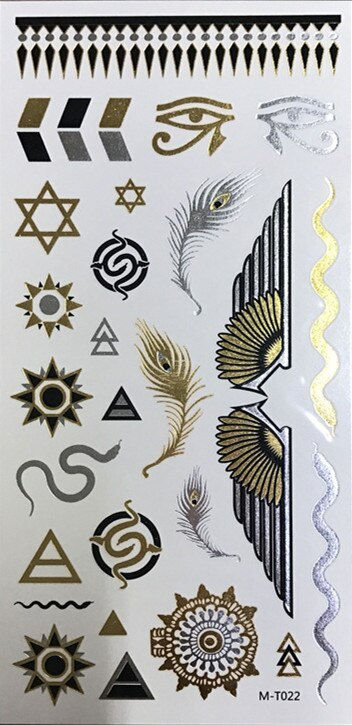 Miniature : Flash Boho Metallic Gold Feathers Shimmering Waterproof Temporary Tattoo