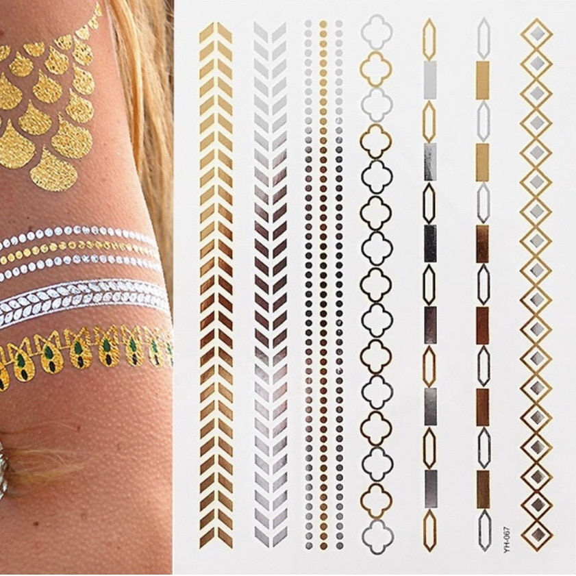 Miniature : Flash Metallic Waterproof Temporary Tattoo Gold Silver Tatoo Women Henna