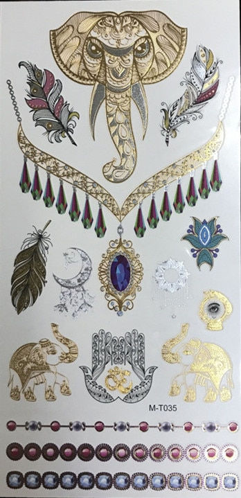 Miniature : Flash Boho Metallic Gold Feathers Shimmering Waterproof Temporary Tattoo