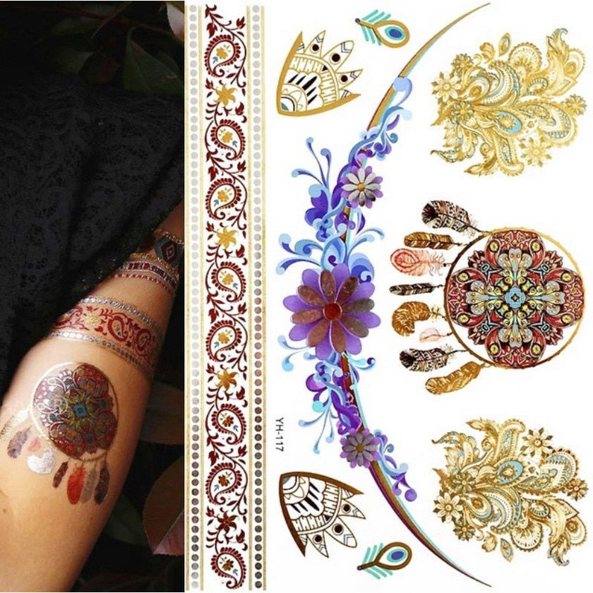 Miniature : Flash Metallic Waterproof Temporary Tattoo Gold Silver Tatoo Women Henna