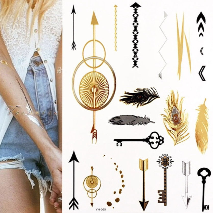 Miniature : Flash Metallic Waterproof Temporary Tattoo Gold Silver Tatoo Women Henna