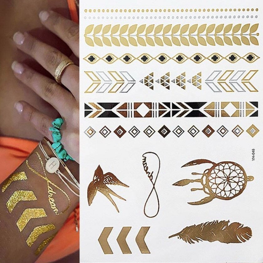 Miniature : Flash Metallic Waterproof Temporary Tattoo Gold Silver Tatoo Women Henna