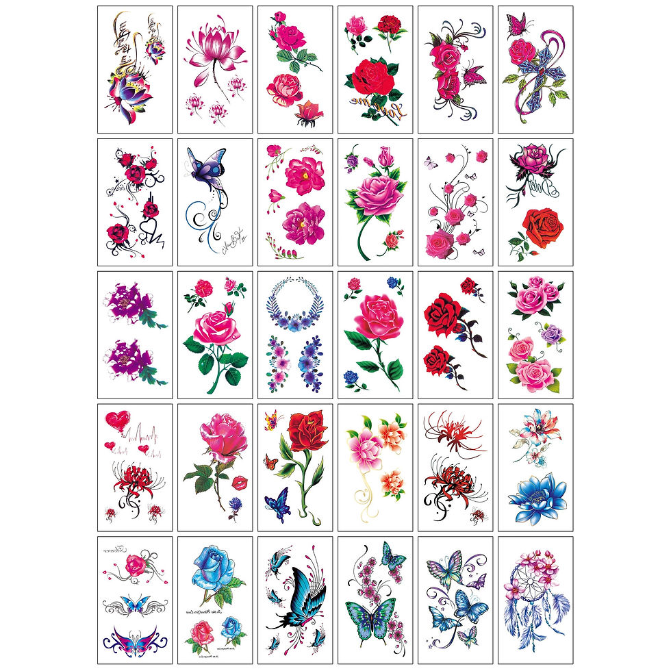Miniature : Women Men Kids Waterproof Black Stickers Flowers Letters Tattoo Child