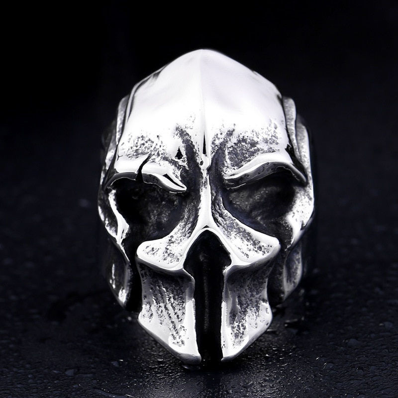 Miniature : NEW Exaggerated Warrior Skull Mask Ring Fashion Men Domineering Ring