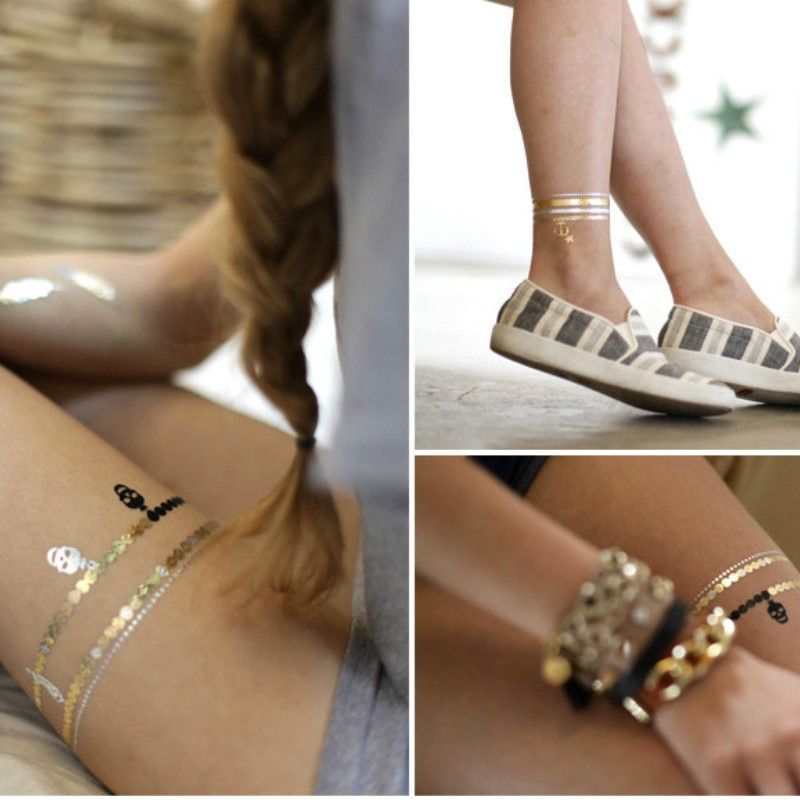 Miniature : Flash Boho Metallic Gold Feathers Shimmering Waterproof Temporary Tattoo