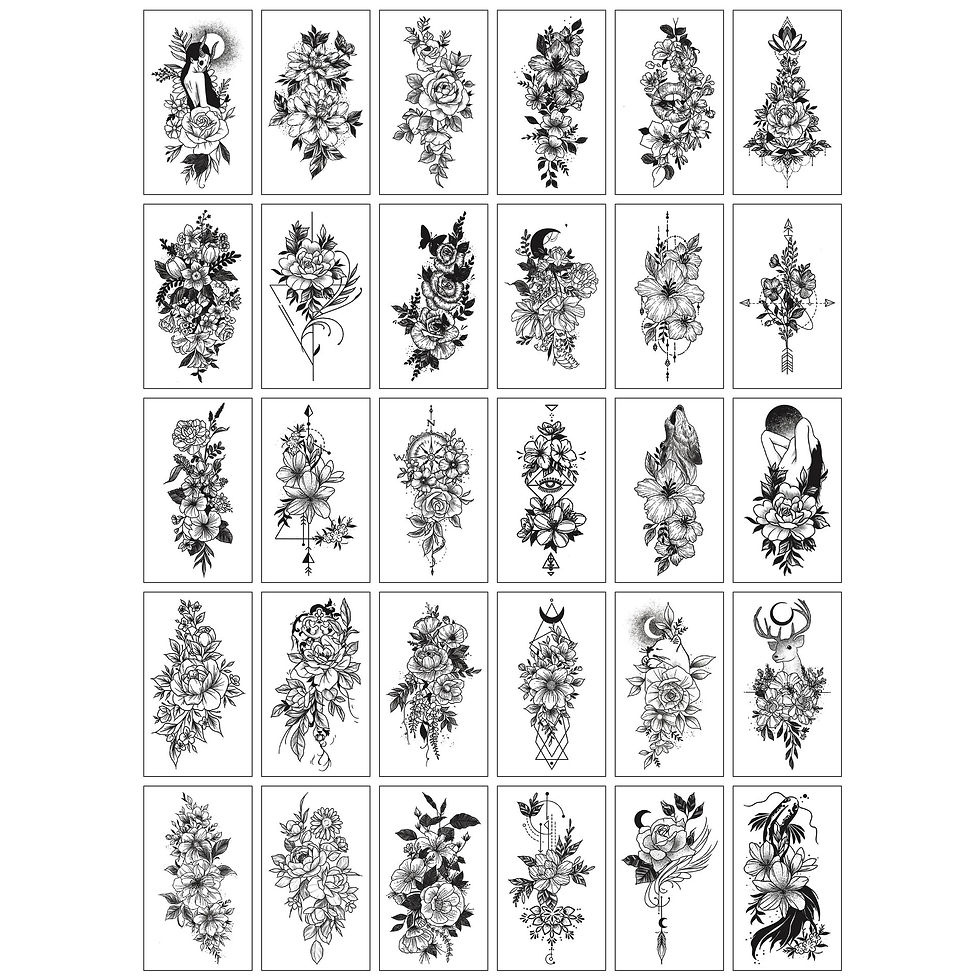 Miniature : Women Men Kids Waterproof Black Stickers Flowers Letters Tattoo Child