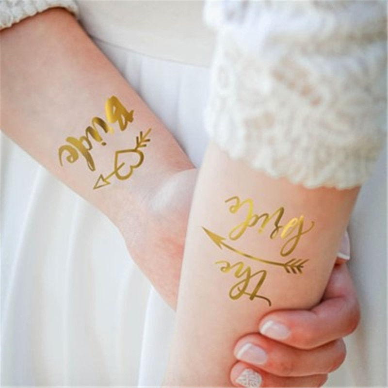 Miniature : 1Pcs Bachelorette Party Team Bride Squad Temporary Tattoo Hen Night Golden
