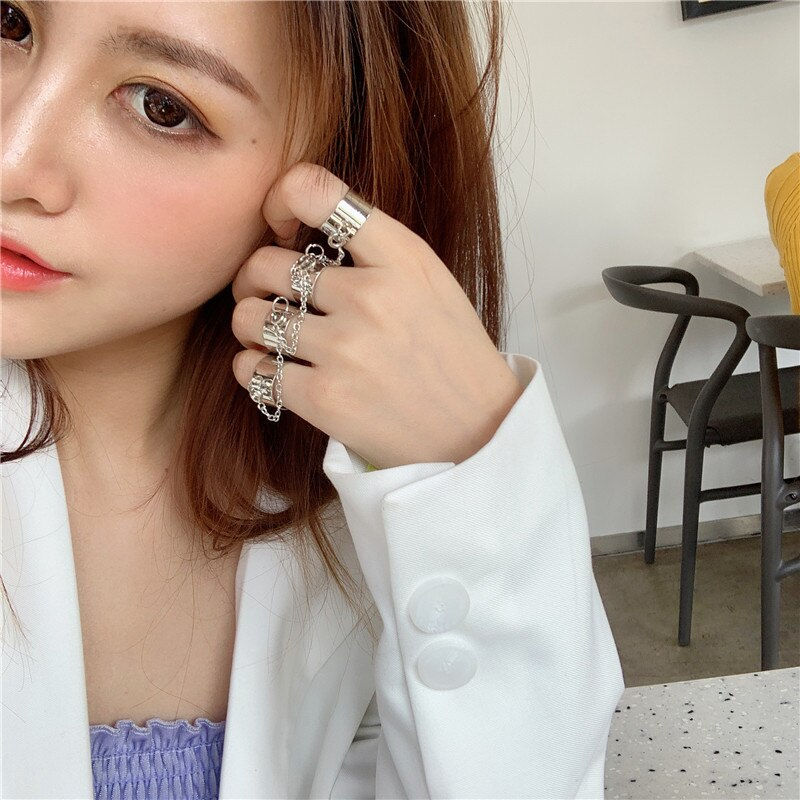 Miniature : Chain Four Fingers Open Women Rotate Rings for Women Party Gift Fashion Jewelry